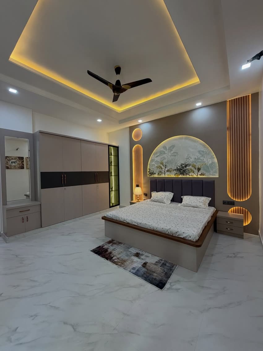 Bedroom with feature wall